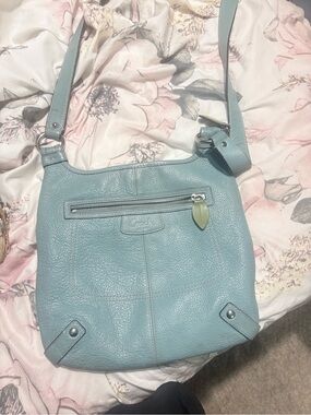 Coach Pale Blue Pebble Leather Crossbody Bag